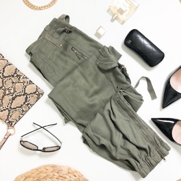 INC International Concepts Pants - Inc Cargo Jogger Zip Leg Pants Green Gold Hardware